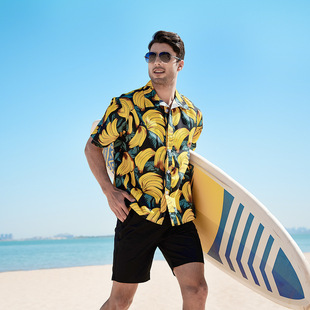 Hawaii cross-border printed beach suit men's handsome trend short sleeved shirt shorts large size floral shirt men's two-piece suit